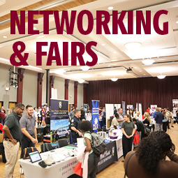 image from a career fair with employers and students