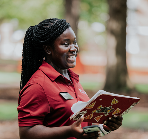 Orientation leader smiling.