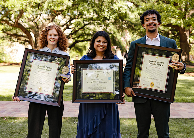 Portrait of the three major award winners from the 2025-2026 Awards day ceremony. 