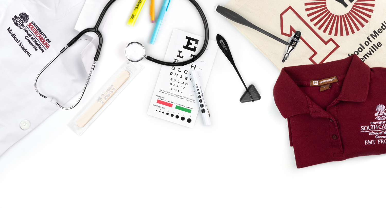 Various items representing the USC School of Medicine - Greenville