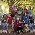 students with the cocky statue