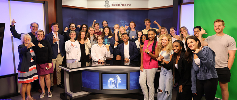 students in the carolina news studio