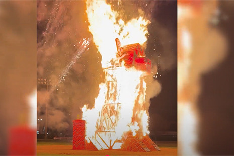 tiger on fire and burning