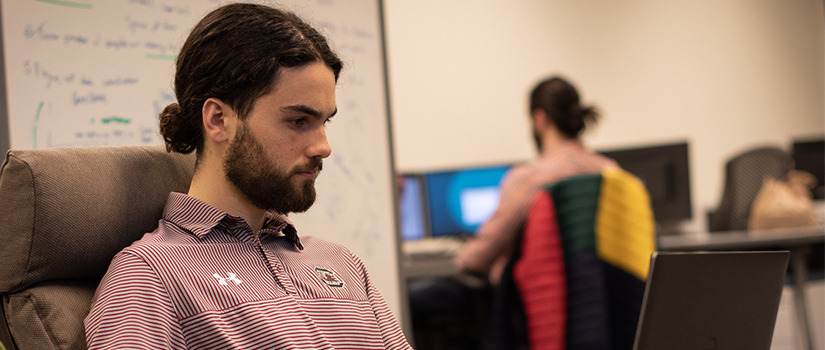 student looks at computer screen