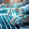 hands at keyboard with overlay of glowing lock and