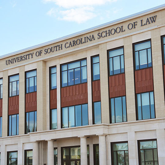 exterior shot of the joseph f rice school of law building