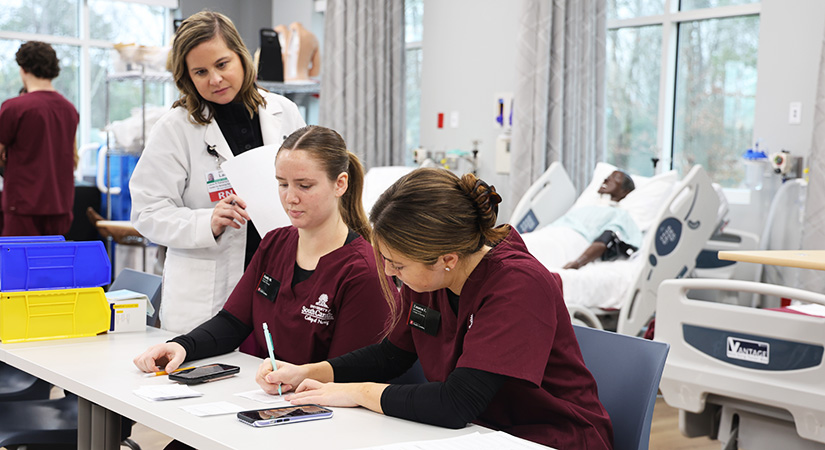 dnp student laura petrarca teaching nursing students in a clinical setting