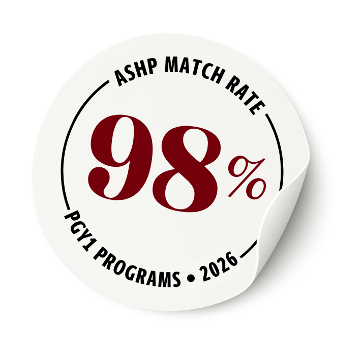 Sticker with text "ASHP Match Rate PGY1 Programs - 2026 - 92.3%"