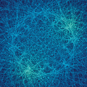 A blue, abstract linear pattern.