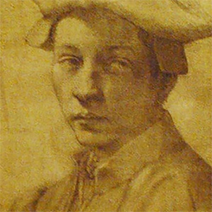 A sepia-toned Michelangelo drawing of a bust 